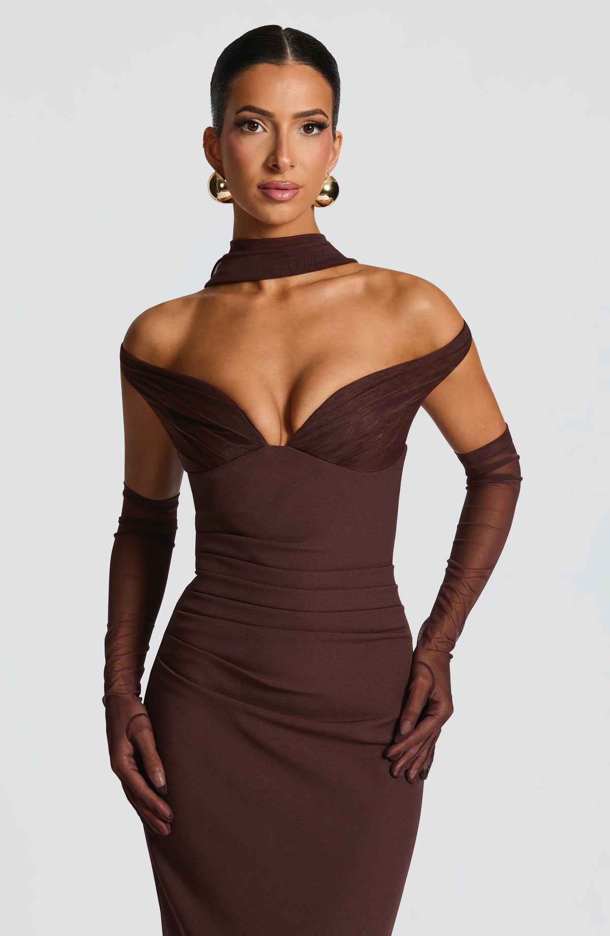 Vestido largo Abigail - Marrón ciruela