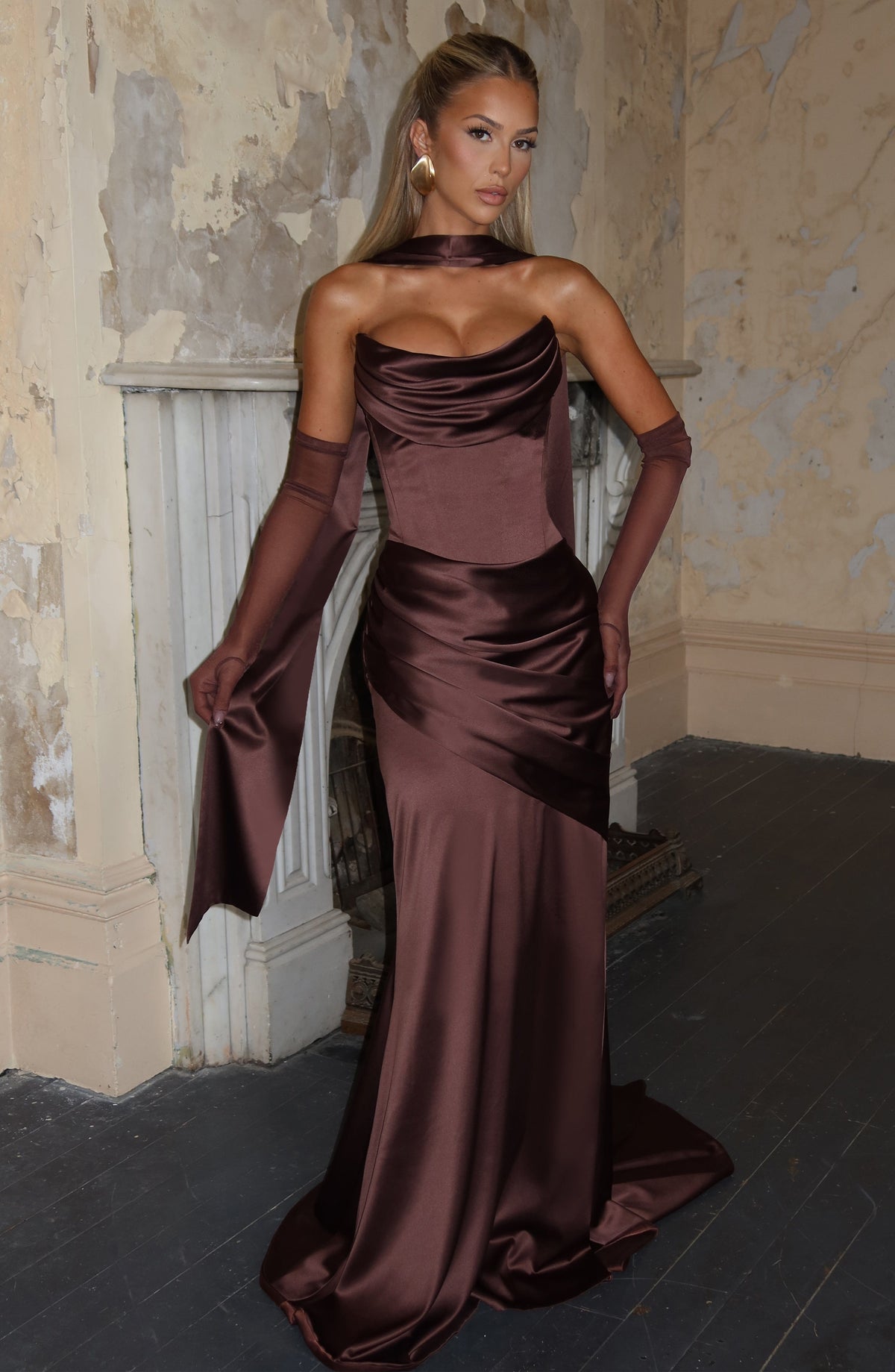 Vestido largo Kensington - Marrón ciruela