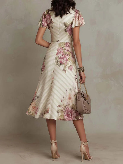 ESSENTIAL - Alba | Vestido midi elegante de satén con estampado floral retro ✨