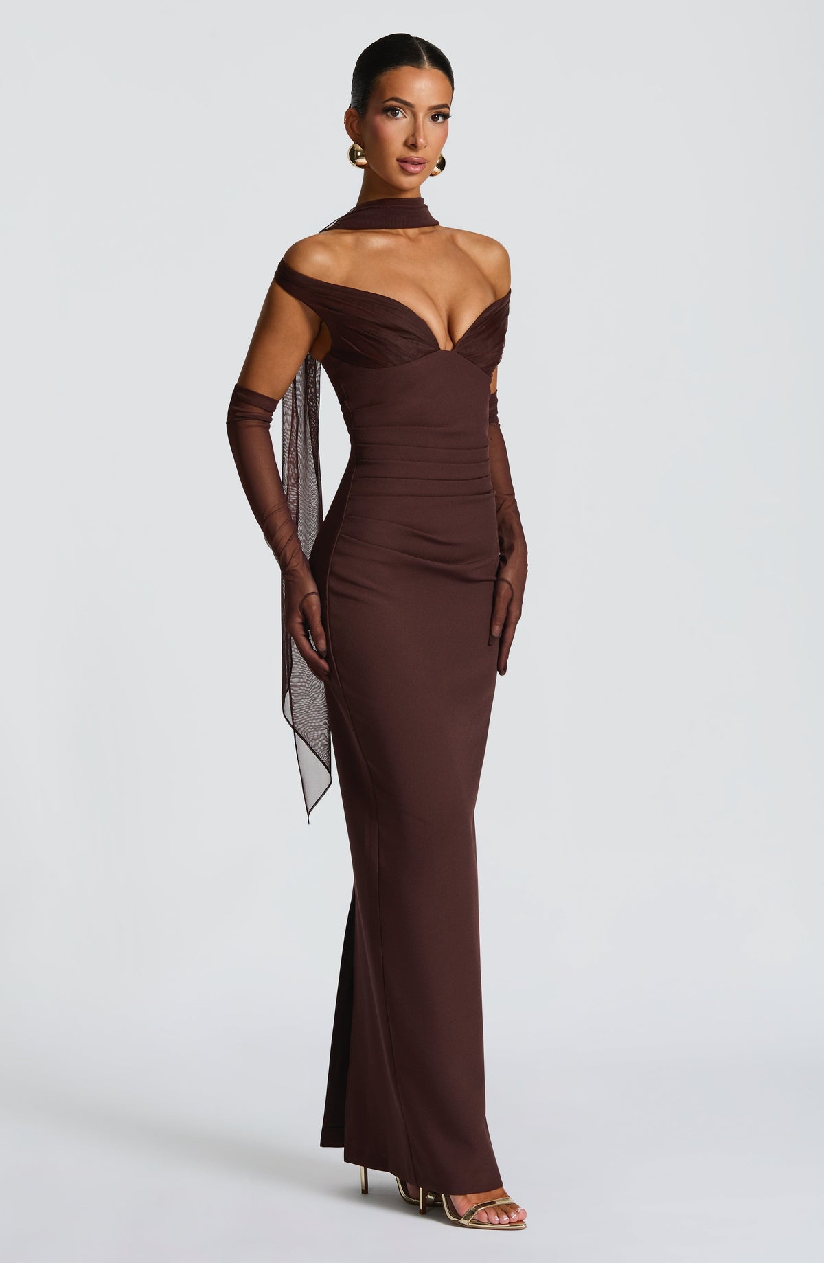Vestido largo Abigail - Marrón ciruela