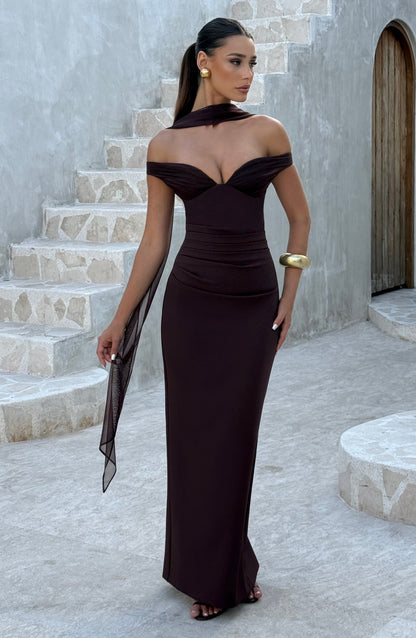 Vestido largo Abigail - Marrón ciruela