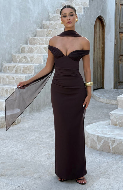 Vestido largo Abigail - Marrón ciruela