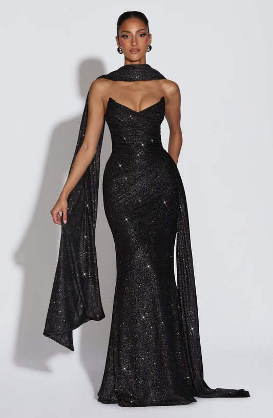 Vestido largo Ashika - Negro brillante