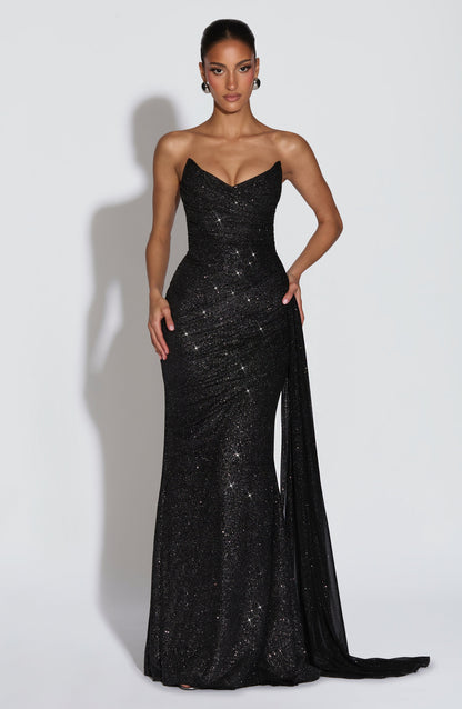 Vestido largo Ashika - Negro brillante