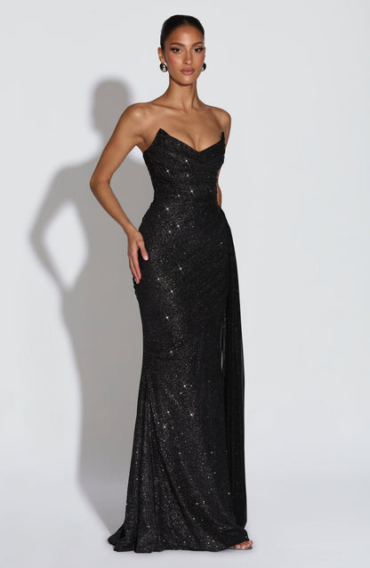 Vestido largo Ashika - Negro brillante