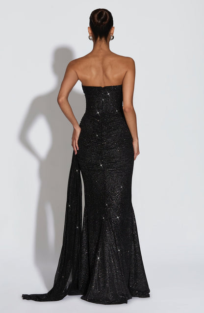 Vestido largo Ashika - Negro brillante