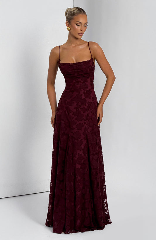 Vestido largo Francis - Rojo cereza lacado