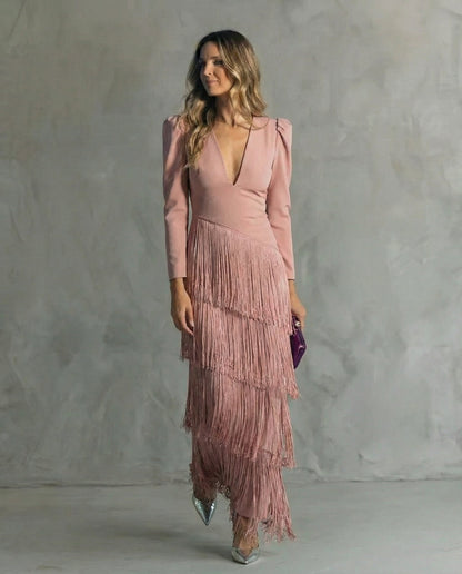 Chiara – Vestido elegante con mangas de flecos