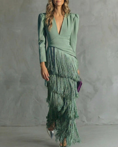Chiara – Vestido elegante con mangas de flecos