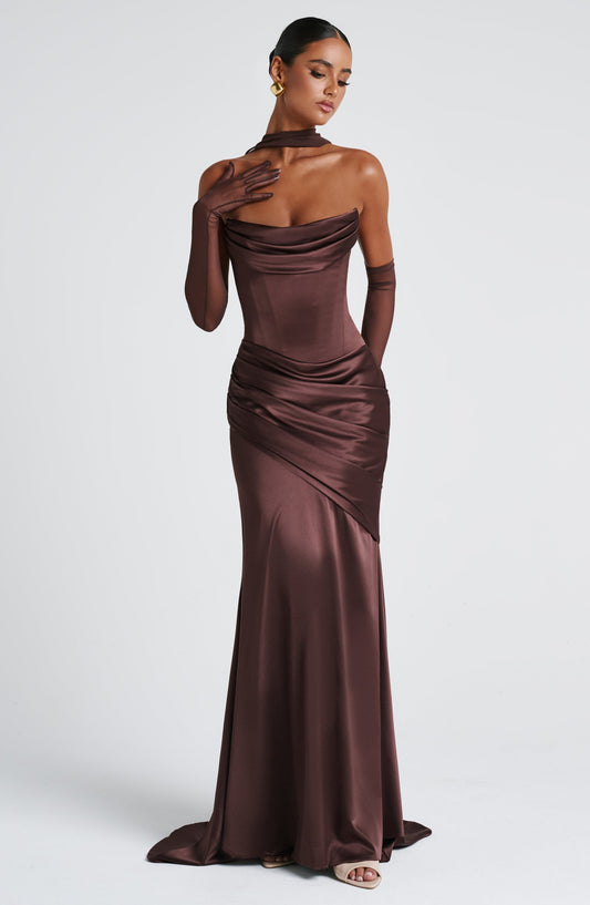 Vestido largo Kensington - Marrón ciruela