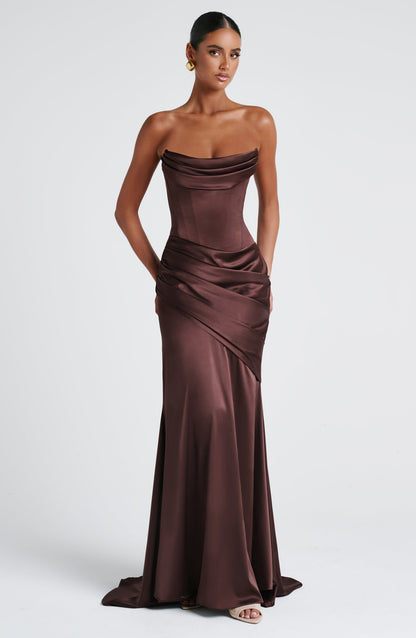 Vestido largo Kensington - Marrón ciruela
