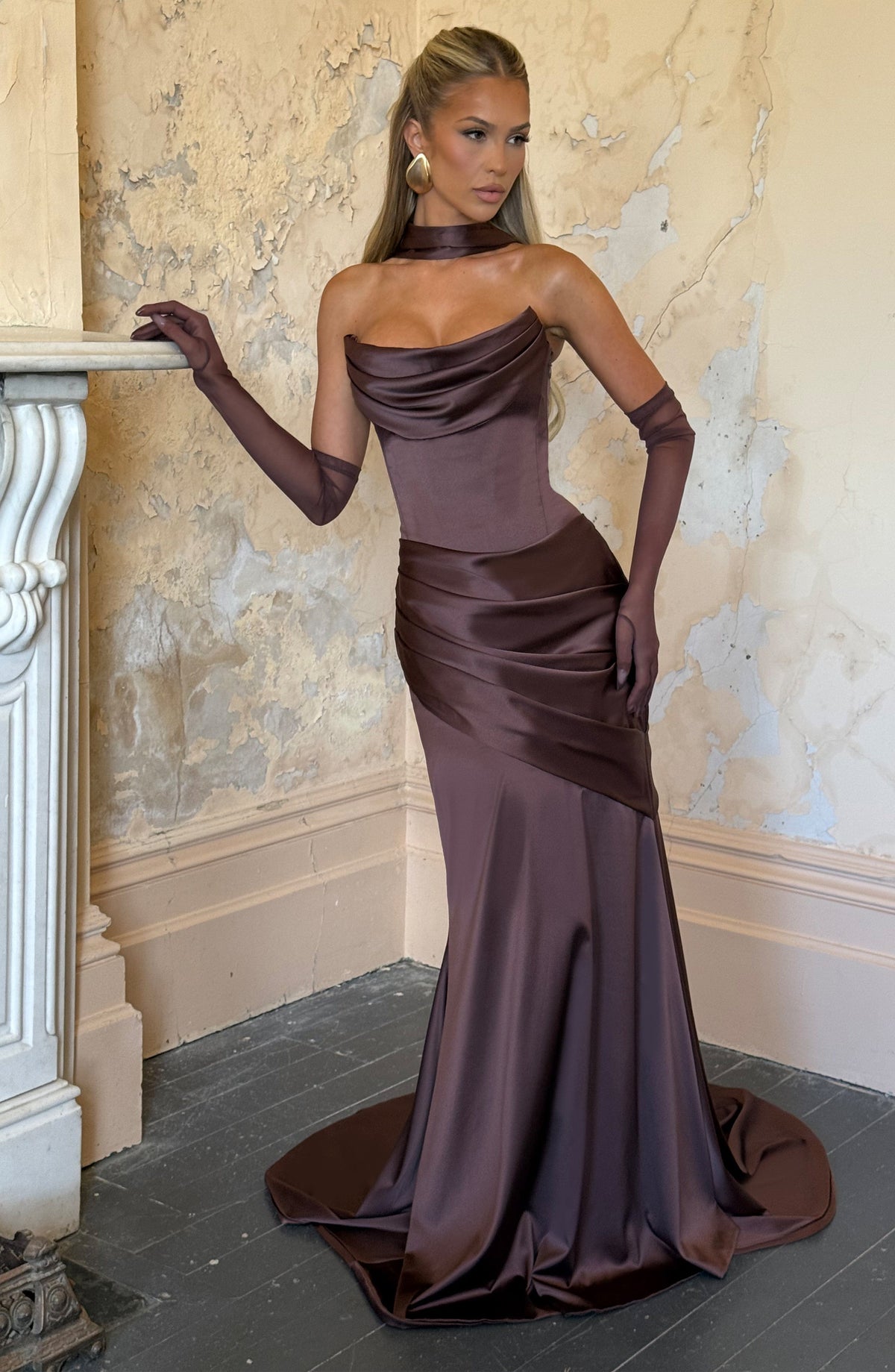 Vestido largo Kensington - Marrón ciruela