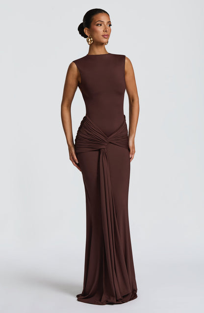 Vestido largo Lorenza - Marrón ciruela
