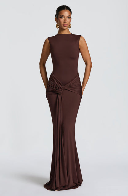Vestido largo Lorenza - Marrón ciruela