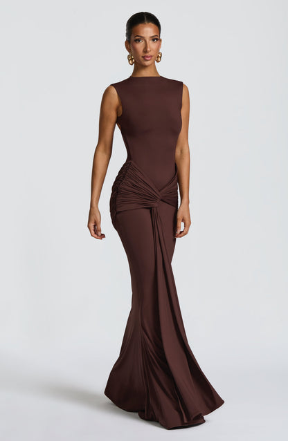 Vestido largo Lorenza - Marrón ciruela