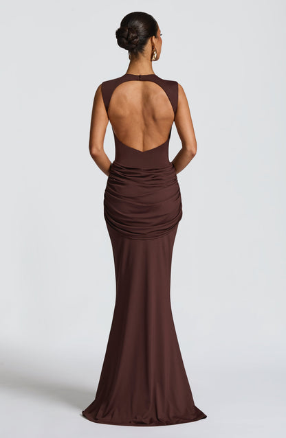 Vestido largo Lorenza - Marrón ciruela