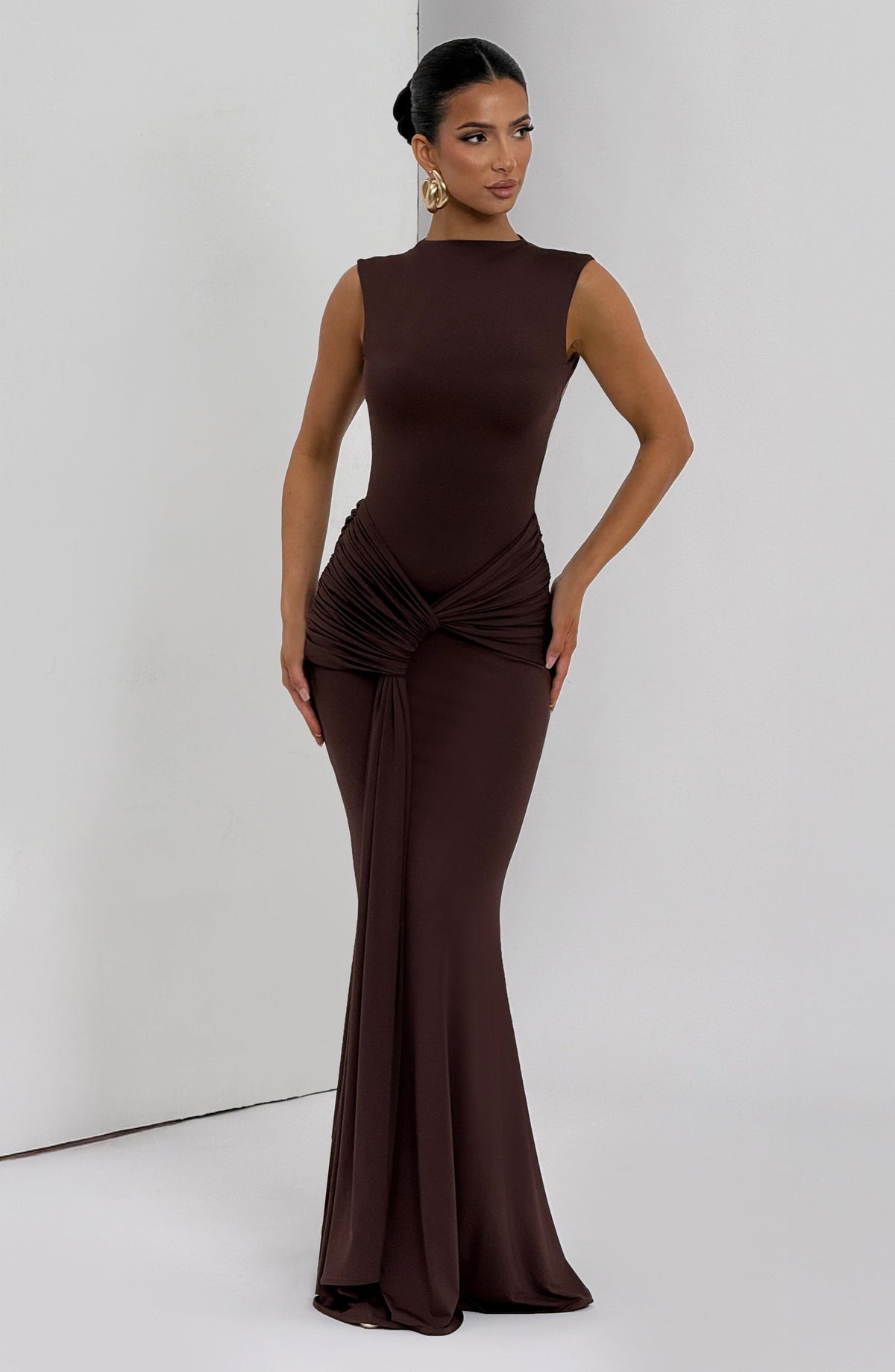 Vestido largo Lorenza - Marrón ciruela