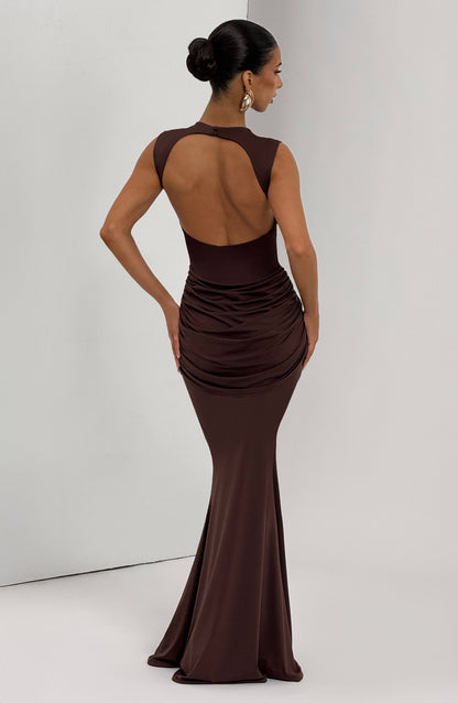 Vestido largo Lorenza - Marrón ciruela