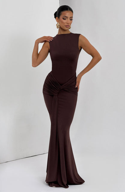 Vestido largo Lorenza - Marrón ciruela