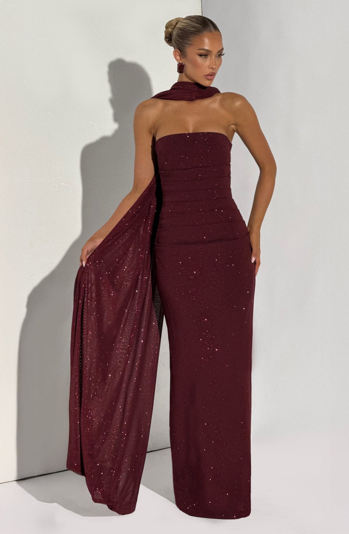 Vestido largo Pandra - Vino brillante