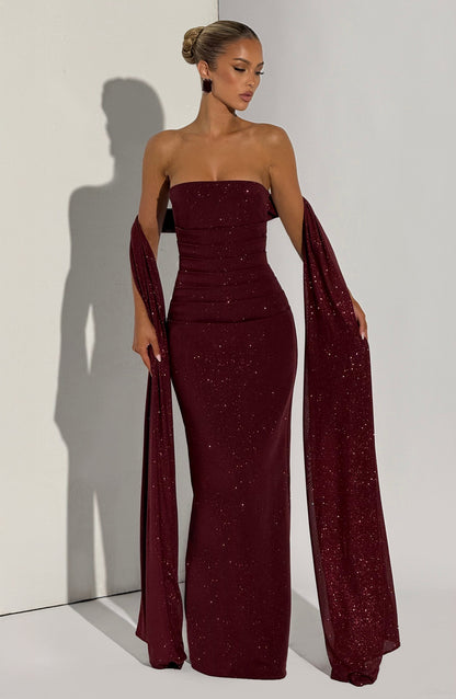 Vestido largo Pandra - Vino brillante