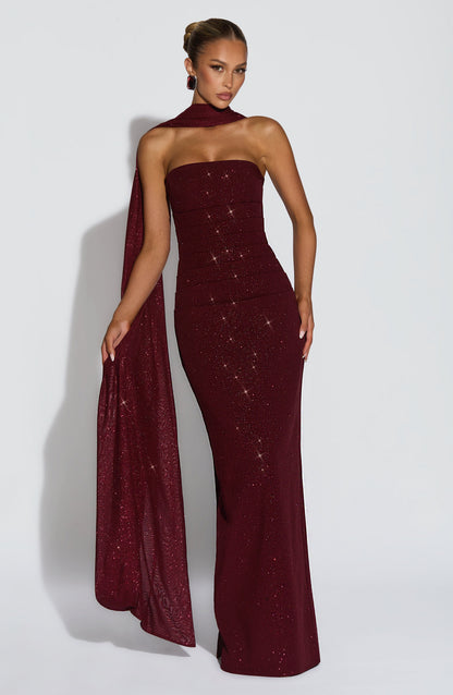 Vestido largo Pandra - Vino brillante
