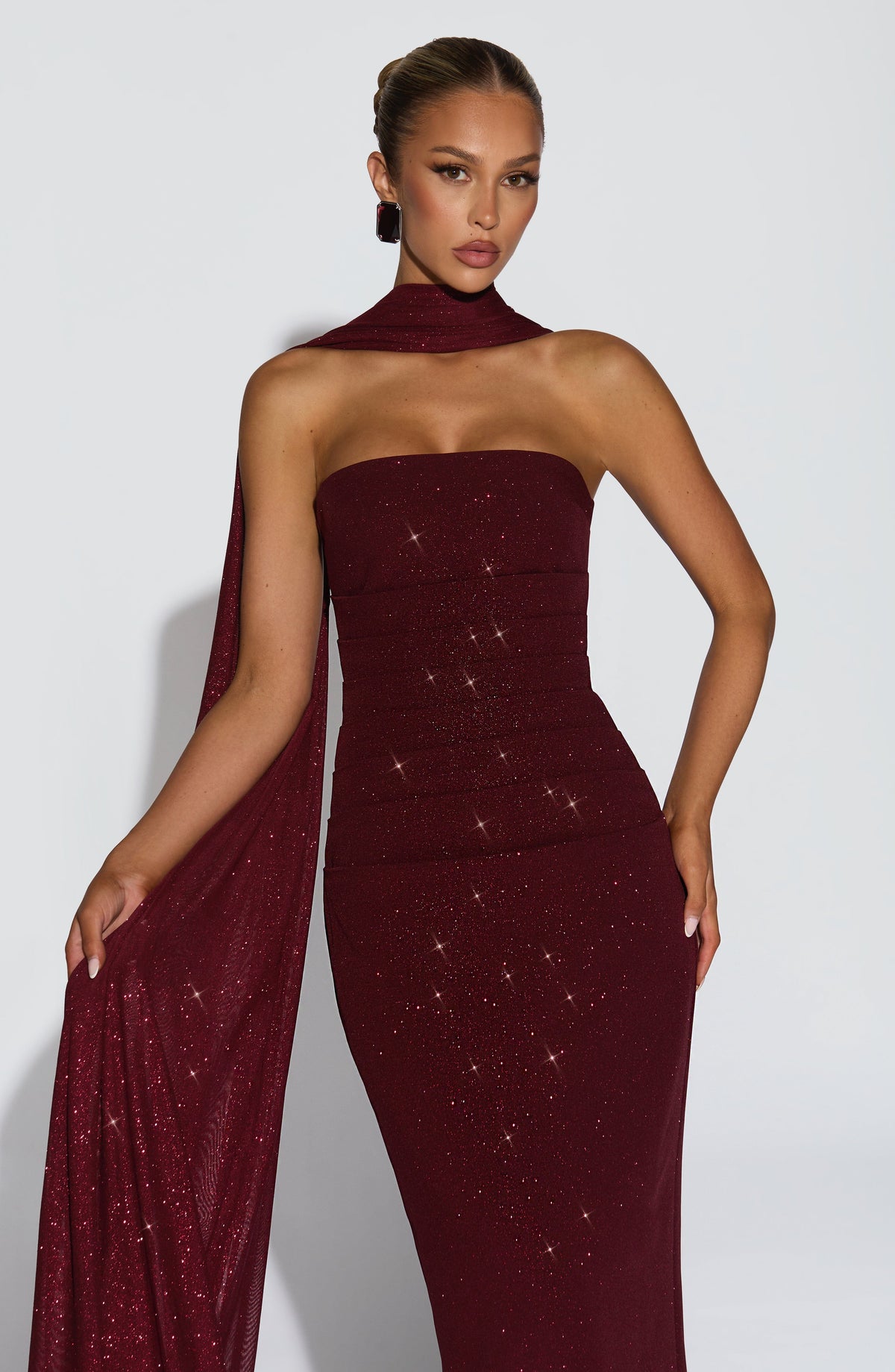 Vestido largo Pandra - Vino brillante