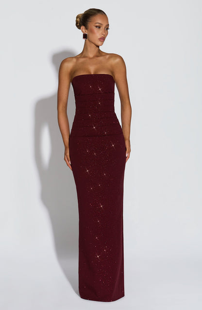 Vestido largo Pandra - Vino brillante