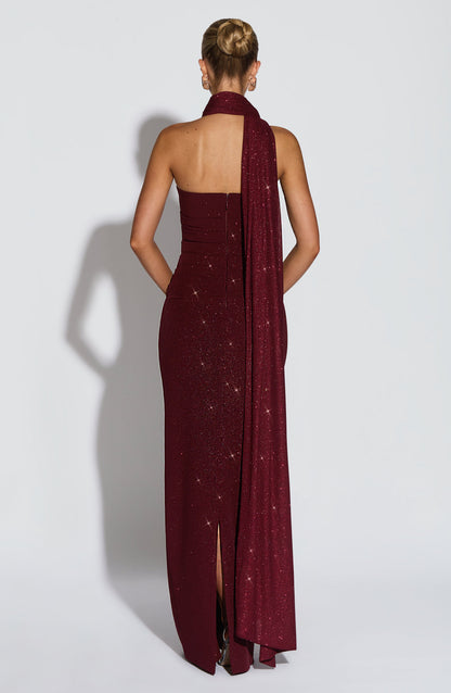 Vestido largo Pandra - Vino brillante