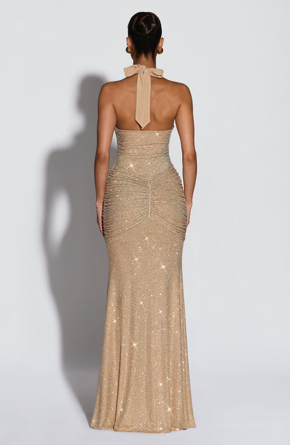 Vestido largo Rosetta - Dorado brillante