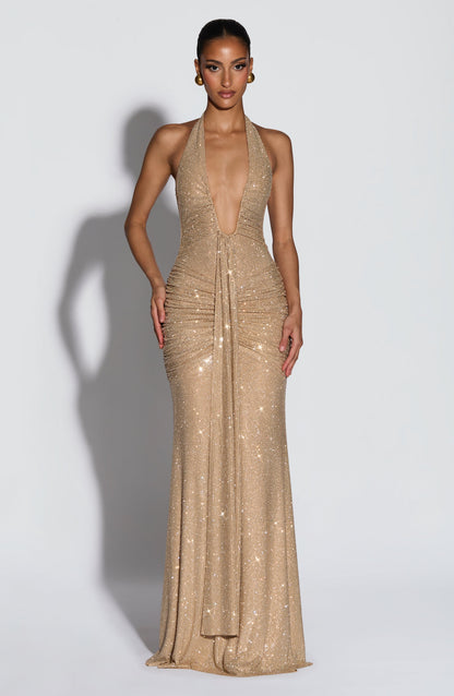 Vestido largo Rosetta - Dorado brillante