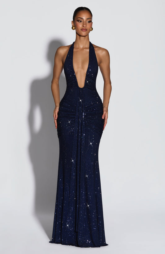 Vestido largo Rosetta - Azul marino brillante